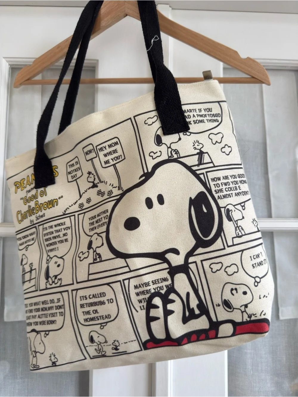 SHEIN Cream & Black Peanuts Snoopy Comic Canvas Tote